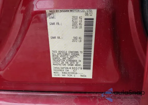 2013 Nissan Altima 2.5 S from USA, damaged, VIN 1N4AL3AP5DN430579